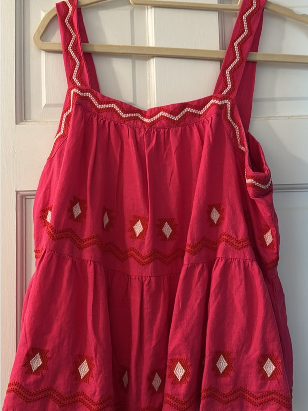LOFT Bright Pink Embroidered Tank Top